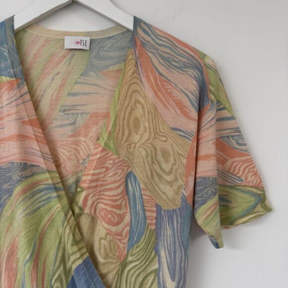 TSE Cashmere Surplice Knit Short Sleeve Deep V Neckline Top Blouse Artsy Small - Picture 4 of 12